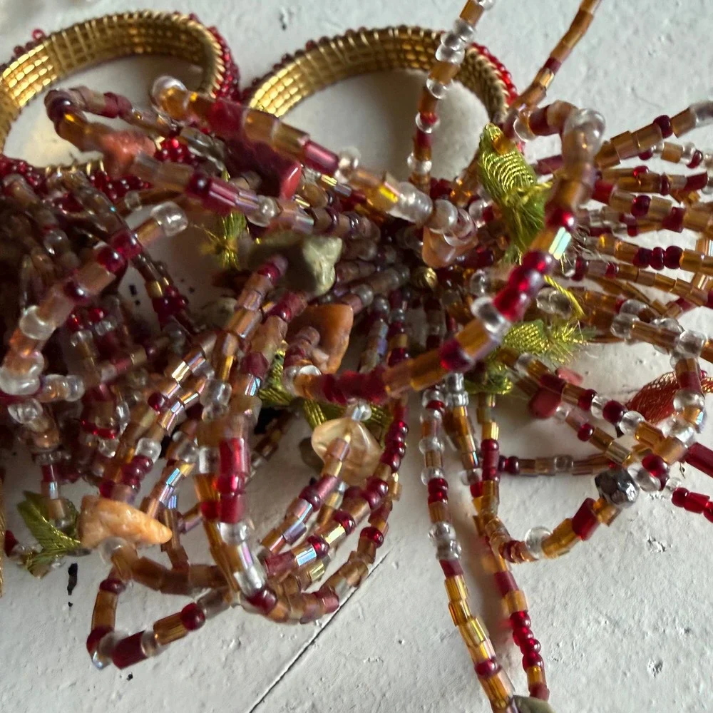 Beaded‎ Napkin Rings Multicolor Beaded Floral Starburst Set of 6 Glam